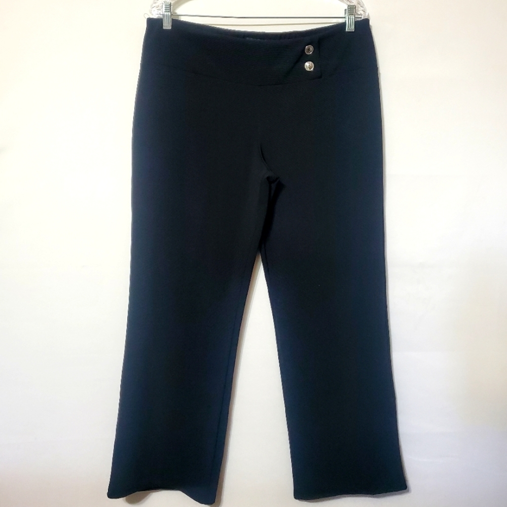Women's Pull On Stretchy Pants Size XL Textured Offset Button Banded Waist 36"